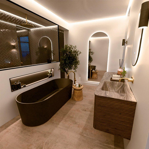 Mondiaz CIRO-DLUX Meuble de salle de bains - 160x45x50cm - lavabo en solid surface Sombra - 1 vasque à droite - sans trous de robinetterie - 4 tiroirs - Dusk SW1533415