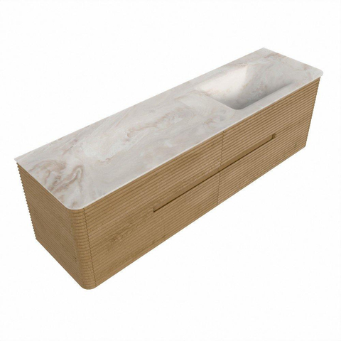 Mondiaz CIRO-DLUX Badkamermeubelset - 170x45x50cm - Solid surface wastafel Frappe - 1 wasbak Rechts - 1 kraangat - 4 lades - Oak SW1530805