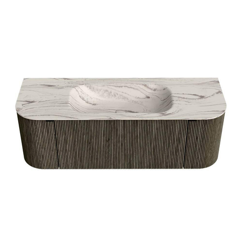 MONDIAZ KURVE-DLUX Meuble de salle de bains 130cm arrondi Gauche + Droite couleur Shadow avec 1 tiroir et 2 portes. Lavabo BIG SMALL Central sans trou de robinet Nata. SW1432272