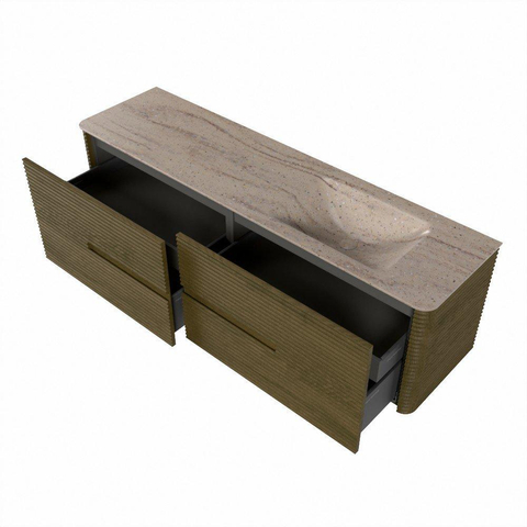 Mondiaz CIRO-DLUX Badkamermeubelset - 170x45x50cm - Solid surface wastafel Saba - 1 wasbak Rechts - 1 kraangat - 4 lades - Dusk SW1533359