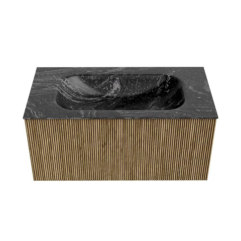 Mondiaz KURVE-DLUX Badkamermeubelset - 90x46x40cm - 1 lade - wastafel solid surface - midden - zonder kraangat - Dusk SW1415250