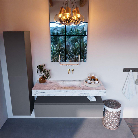 Mondiaz ALAN-DLUX Ensemble de meuble - 130cm - meuble Plata mat - 1 tiroir - Lavabo Cloud Glace suspendu - vasque Centre - 0 trous de robinet SW806249