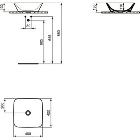 Ideal Standard Connect Air lavabo à poser carré sans trou de robinetterie sans trop-plein 40x40cm blanc SW75911