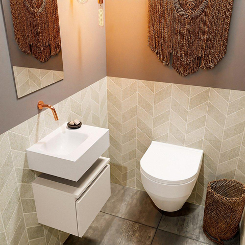 MONDIAZ ANDOR Toiletmeubel 40x30x30cm met 0 kraangaten 1 lades linen mat Wastafel Lex links Solid Surface Wit SW474162
