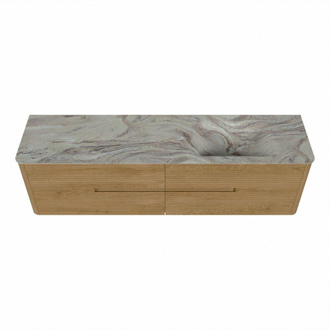Mondiaz CIRO-DLUX Ensemble de meubles de salle de bains - 180x45x50cm - plan vasque solid surface Glace - 1 vasque à droite - sans trous de robinet - 4 tiroirs - Chêne SW1530839