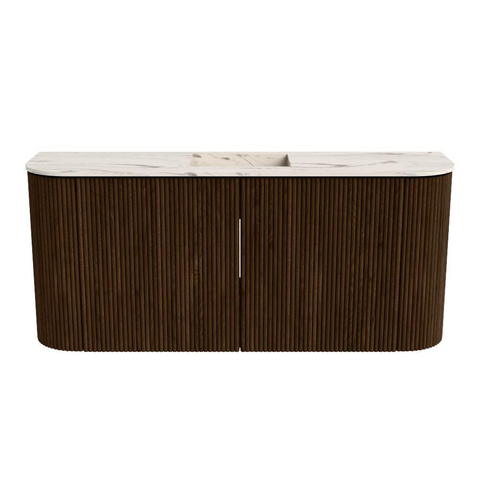 Mondiaz JOYA-DLUX 93.2cm toiletmeubel - ronding links en rechts kleur Walnut - Wastafel FAYE positie Midden Zonder kraangat kleur Nata. SW1424526
