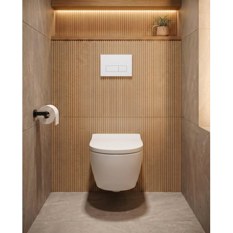 QeramiQ Dely Swirl Toiletset - 36.3x51.7cm - Geberit UP320 plieger inbouwreservoir - 35mm zitting - glans witte bedieningsplaat - rechthoekige knoppen - mat wit SW1413322