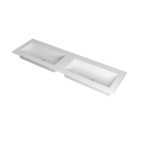 Ink Kraft wastafel - 160x45x1cm - 2 wasbakken - zonder kraangat - polystone - mat wit SW439582