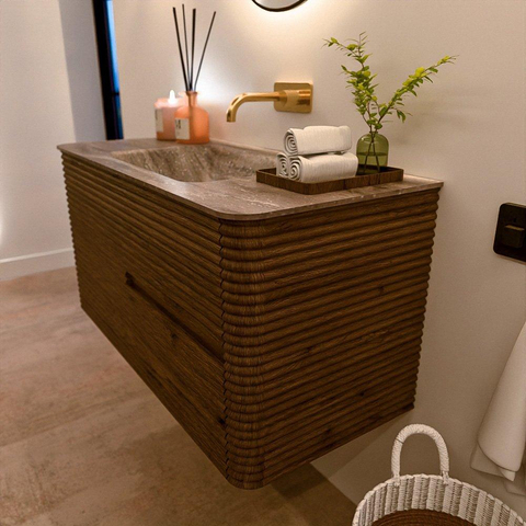 Mondiaz CIRO-DLUX Badkamermeubelset - 100x45x50cm - Solid surface wastafel Oza - 1 wasbak Midden - zonder kraangaten - 2 lades - Dusk SW1533262
