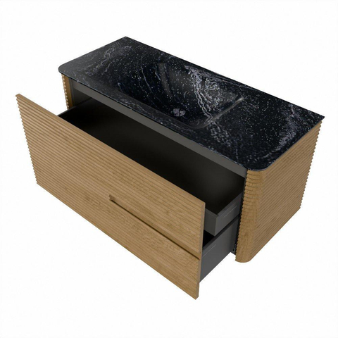 Mondiaz CIRO-DLUX Badkamermeubelset - 110x45x50cm - Solid surface wastafel Lava - 1 wasbak Midden - 1 kraangat - 2 lades - Oak SW1531083