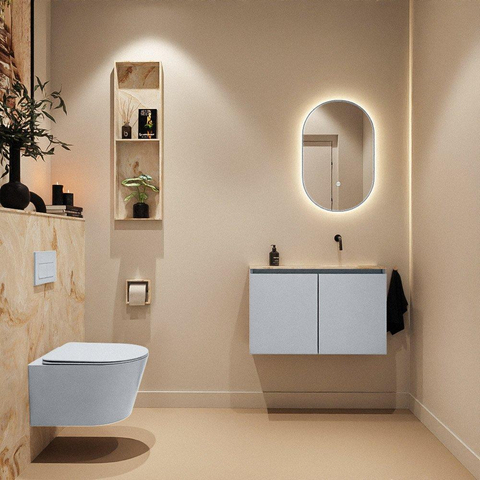 MONDIAZ TURE-DLUX 80cm meuble de toilettes Clay. EDEN lavabo Frappe position à droite. Sans trou de robinet. SW1102708