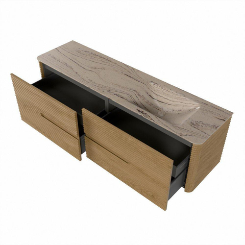 Mondiaz CIRO-DLUX Badkamermeubelset - 170x45x50cm - Solid surface wastafel Arena - 1 wasbak Rechts - zonder kraangaten - 4 lades - Oak SW1531352