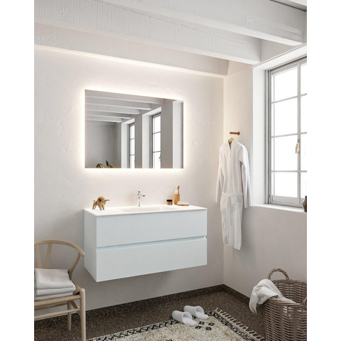 MONDIAZ VICA Ensemble de meuble salle de bain - 100cm - 2 tiroirs - lavabo Cloud central - 1 trou de robinet - solid surface argile SW410613