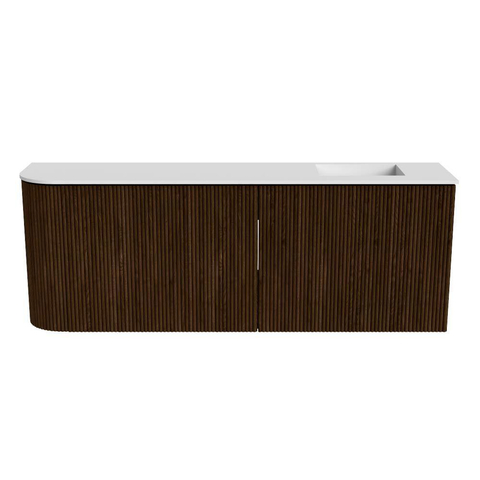 Mondiaz JOYA 111.6cm meuble de salle de bains - arrondi gauche couleur Walnut - Vasque FAYE position Droite 1 trou de robinet couleur Talc. SW1421274