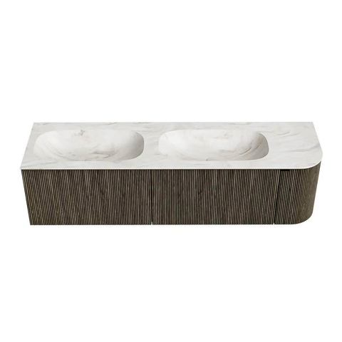 Mondiaz KURVE-DLUX Ensemble de meuble de salle de bains - 165x46x40cm - 2 tiroirs - 1 porte - vasque solid surface - double / gauche - 2 trous de robinet - Shadow SW1414513