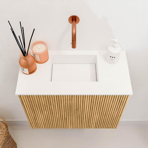 Mondiaz JOYA 50cm toiletmeubel - kleur Oak - Wastafel FAYE positie Midden Zonder kraangat kleur Talc. SW1421098
