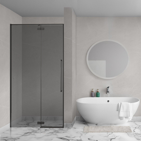 Aqua Vista Oria Linea nisdeur - 80x200cm - incl. montageset - rookglas - mat zwart SW1428256