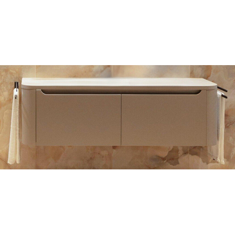 H&R Badmeubelen Juice Wastafelonderkast met topblad - 140x45x40cm - ronde hoeken - 2 lades - beige mat SW1212682