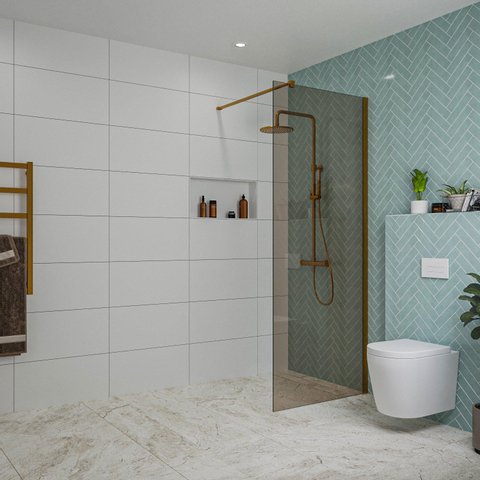 Fortifura Galeria inloopdouche - 80x200cm - rookglas - wandarm - PVD - geborsteld koper SW876937