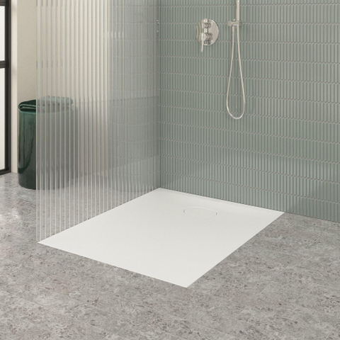 Villeroy & Boch Ecora douchebak - 100x80x3.5cm - afvoer korte zijde - stone white (wit) SW1559009