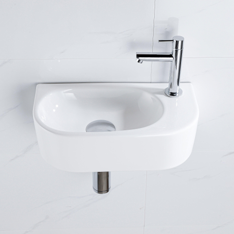 QeramiQ Fuente pack lave-mains – demi-rond – 40 x 21,5 x 12 cm – perçage à droite – robinet chromé SW1232783