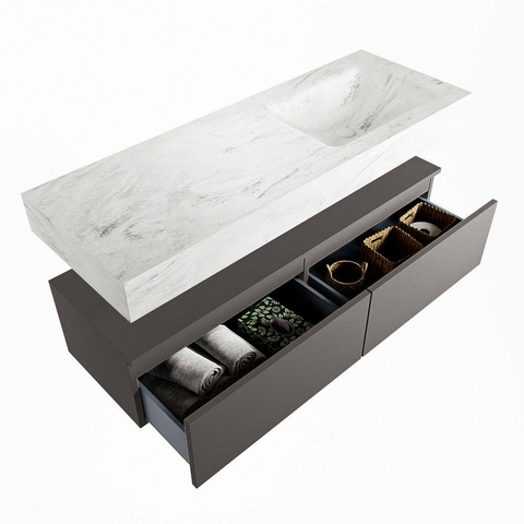 MONDIAZ ALAN - DLUX Badkamermeubelset - 130cm - onderkast - Dark grey - 2 lades - vrijhangende wastafel - wasbak rechts - 1 kraangat - Opalo SW806475