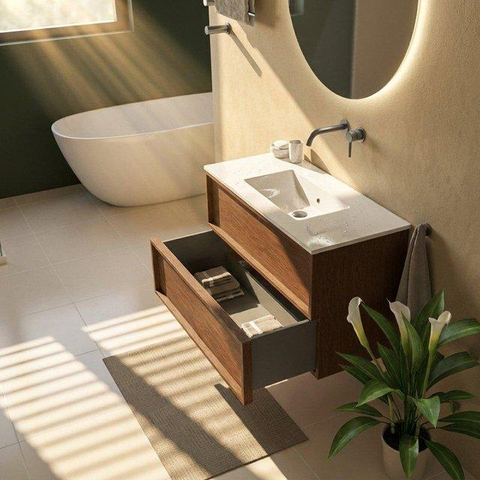 Saniclass Holz Frame Meuble sous-lavabo - 100x45x60cm - 2 tiroirs - walnut pure SW1578599