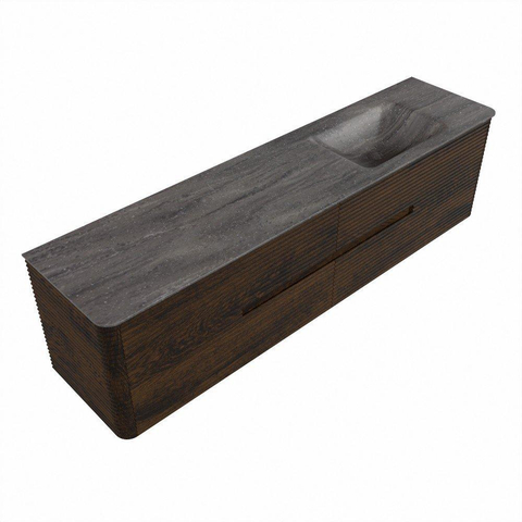 Mondiaz CIRO-DLUX Badkamermeubelset - 190x45x50cm - Solid surface wastafel Oza - 1 wasbak Rechts - zonder kraangaten - 4 lades - Walnut SW1530700