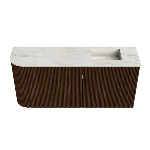 Mondiaz JOYA-DLUX 91.6cm toiletmeubel - ronding links kleur Walnut - Wastafel FAYE positie Rechts 1 kraangat kleur Ostra. SW1422653