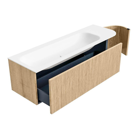 MONDIAZ KURVE meuble de salle de bains 145cm avec module 25 R couleur Oak avec 1 tiroir et 1 porte. Lavabo BIG LARGE gauche sans trou de robinet Talc. SW1138208