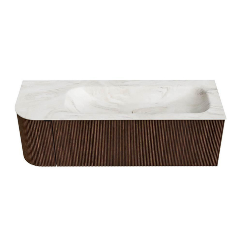 MONDIAZ KURVE-DLUX Meuble de salle de bains 135 cm avec module 25 L couleur Walnut avec 1 tiroir et 1 porte. Lavabo BIG MEDIUM à droite sans trou de robinet couleur Ostra. SW1137834