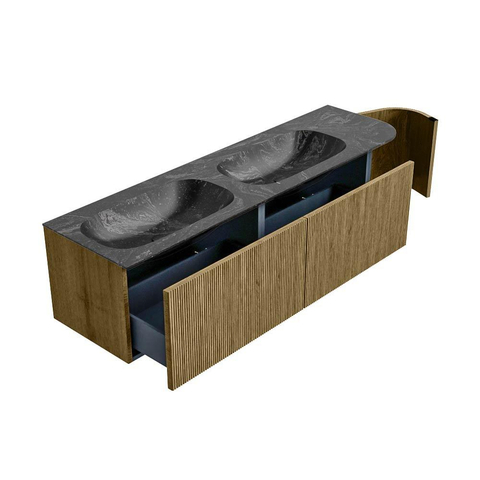 Mondiaz KURVE-DLUX Badkamermeubelset - 165x46x40cm - 2 lade - 1 deur - wastafel solid surface - dubbel / links - 2 kraangaten - Dusk SW1415566