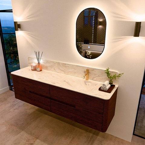 Mondiaz CIRO-DLUX Ensemble de meubles de salle de bains - 180x45x50cm - Plan vasque Solid surface Ostra - 1 lavabo à droite - 1 trou de robinet - 4 tiroirs - Ruby SW1531876