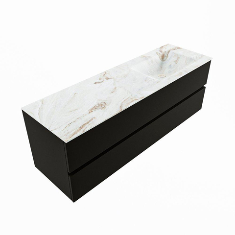 MONDIAZ VICA-DLUX Ensemble meuble de salle de bains - 150cm - meuble bas urban - 2 tiroirs - lavabo encastré cloud à droite - 1 trou de robinet - version haute 60cm - frape SW1088685