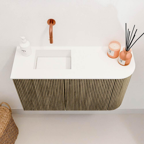 Mondiaz JOYA 71.6cm meuble de toilette - arrondi droit couleur Dusk - Vasque FAYE position Gauche Sans trou de robinet couleur Talc. SW1421578