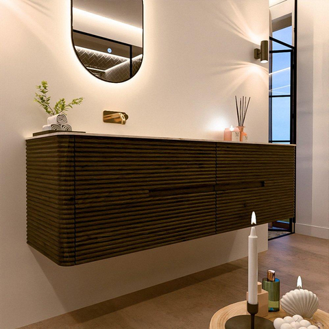 Mondiaz CIRO-DLUX Meuble de salle de bains - 170x45x50cm - Plan-vasque en solid surface Ostra - 1 vasque à gauche - sans trous de robinetterie - 4 tiroirs - Shadow SW1532305