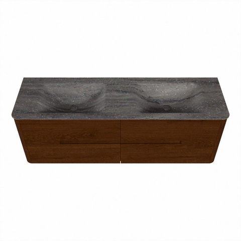 Mondiaz CIRO-DLUX Meuble de salle de bains - 150x45x50cm - Plan vasque solid surface Oza - 2 vasques double - 2 trous de robinetterie - 4 tiroirs - Ruby SW1532117