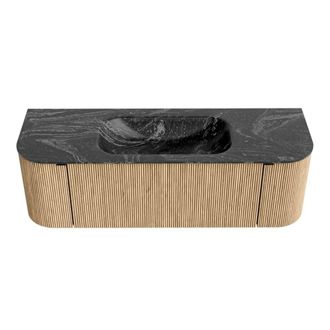 MONDIAZ KURVE-DLUX Meuble de salle de bains 140cm avec module 25 Len R couleur Chêne avec 1 tiroir et 2 portes. Lavabo BIG SMALL central 1 trou de robinet couleur Lava. SW1138146
