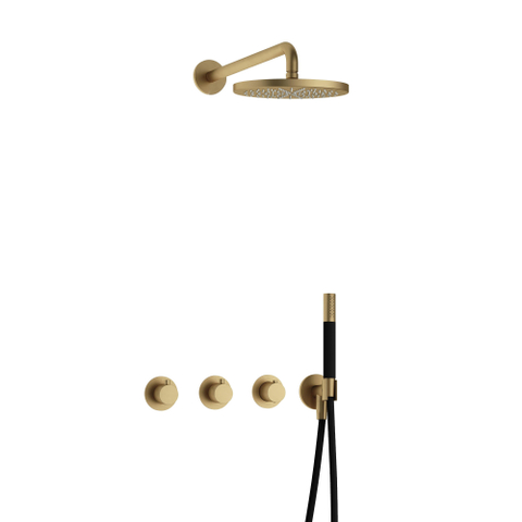 Hotbath Cobber IBS70 Regendoucheset - inbouw - 38.5cm wandarm - 20cm ronde hoofddouche - staafhanddouche - geborsteld messing goud SW677640