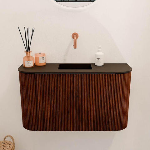 Mondiaz JOYA 73.2cm meuble de salle de bains - arrondis gauche et droite couleur Ruby - Vasque FAYE position Milieu Sans trou de robinet couleur Urban SW1421907
