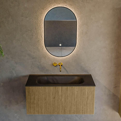 Mondiaz KURVE Ensemble meuble de salle de bains - 90x46x40cm - 1 tiroir - lavabo solid surface - central - sans trou de robinet - Dusk SW1415104