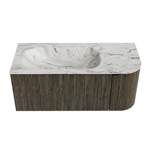 Mondiaz KURVE-DLUX Ensemble de meubles de salle de bains - 105x46x40cm - 1 tiroir - 1 porte - lavabo solid surface - gauche - sans trou de robinet - Shadow SW1414539