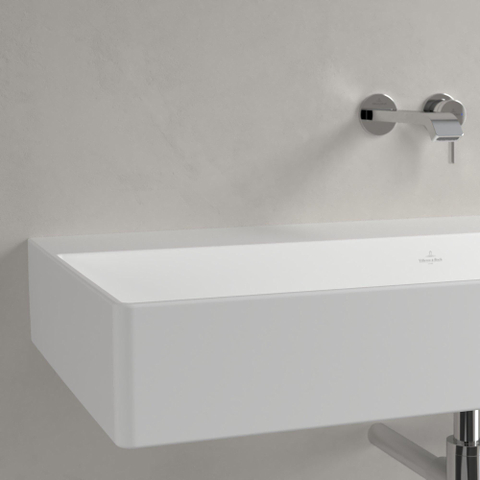 Villeroy & Boch memento 2.0 wastafel - voor handdoekhouders - 100x47cm - zonder overloop - zonder kraangat CeramicPlus - Stone White (mat wit) SW336047