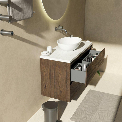 Saniclass Holz Pure Badkamermeubelset - 100x45x63cm - Dia marmeren wastafelblad gepolijst (wit) - zonder kraangat - 2 lades - mat eiken charcoal (hout) SW1478355