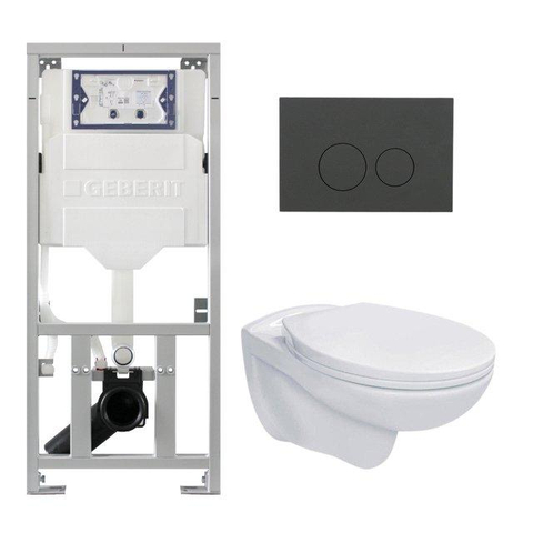 Adema Classico toiletset bestaande uit inbouwreservoir en toiletpot basic toiletzitting en bedieningsplaat mat antraciet - ronde knoppen - glans wit SW1164763