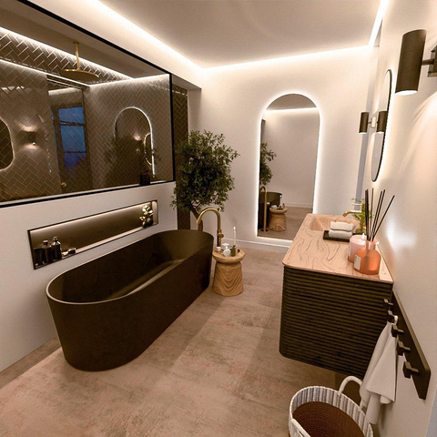 Mondiaz CIRO-DLUX Meuble de salle de bains - 130x45x50cm - Plan-vasque Solid surface Arena - 1 vasque à gauche - 1 trou de robinet - 4 tiroirs - Shadow SW1532385