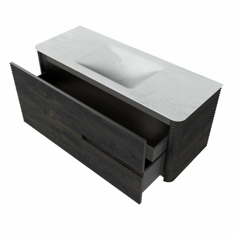 Mondiaz CIRO-DLUX Badkamermeubelset - 120x45x50cm - Solid surface wastafel Opalo - 1 wasbak Midden - zonder kraangaten - 2 lades - Shadow SW1532451