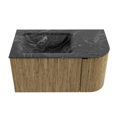 Mondiaz KURVE-DLUX Ensemble de meubles de salle de bains - 85x46x40cm - 1 tiroir - 1 porte - lavabo solid surface - gauche - sans trou de robinet - Dusk SW1415235