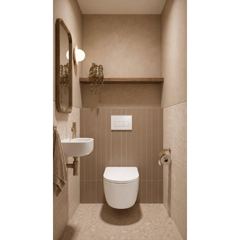 QeramiQ Dely Ensemble WC - 36.3x51.7cm - cuvette profonde - rimless - Geberit UP320 réservoir encastré plieger - abattant WC softclose 35 mm - plaque de commande blanche mate - boutons rectangulaires - blanc brillant SW1413230