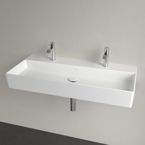 Villeroy & Boch memento 2.0 wastafel - voor handdoekhouders - 100x47cm - zonder overloop - 2 kraangaten - White Alpine (glans wit) SW358438